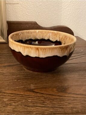 Vintage Ceramic Drip Glaze Bowl in Brown and Cream marked USA
